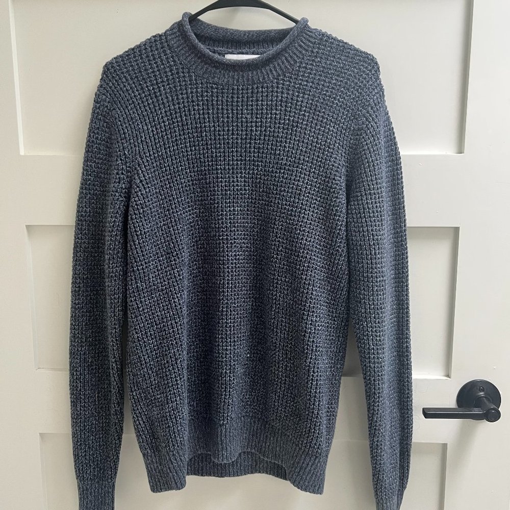 Old Navy Men's Gray Blue Sweater Crewneck Rolled Collar M Like New 100% Cotton